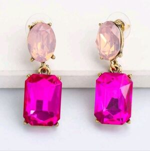 New Hot Pink and Gold Rhinestone Crystal Drop Earrings